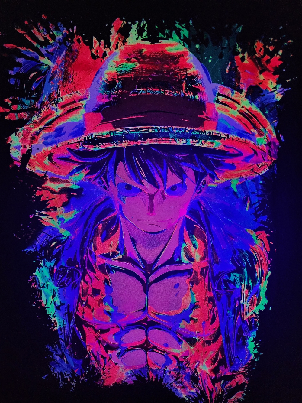 Colorful LUFFY Anime Graphic Tee - Black with Neon Print - Picture 6 of 6